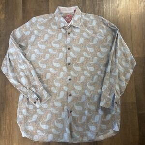 Luchiano Visconti Black Button Down Shirt Men's XL Blue Pink Paisley Preppy